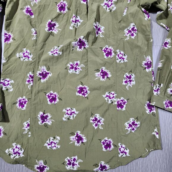Duluth Trading Co Womens Button Up Tunic Top Green Floral Nylon Blouse Vented XS - Picture 8 of 11